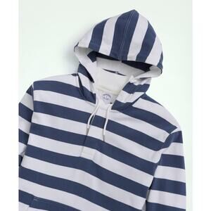 NWT Brooks Brothers l Cotton Hoodie Rugby Heavyweight Navy Blue White  $168